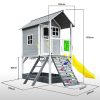 ROVO KIDS Wooden Tower Cubby House with Slide, Sandpit, Climbing Wall, Noughts & Crosses – Grey