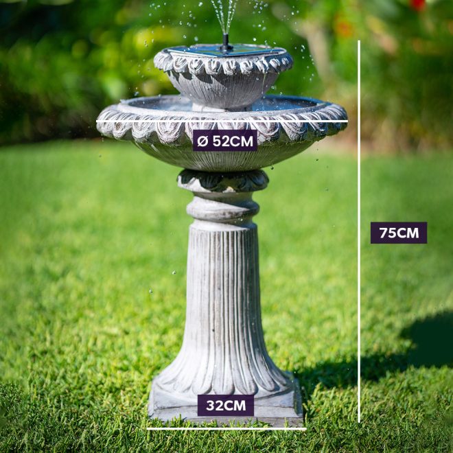 PROTEGE Solar Powered Water Feature Fountain Bird Bath with Lighting Light Grey