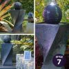 PROTEGE Solar Fountain Water Feature Outdoor Bird Bath with LED Lights – Charcoal