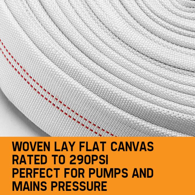 PROTEGE Fire Fighting Hose – 36m 1.5 Lay Flat Canvas Adjustable Nozzle