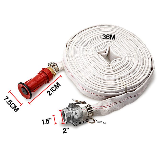 PROTEGE Fire Fighting Hose – 36m 1.5 Lay Flat Canvas Adjustable Nozzle