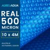 AURELAQUA Pool Cover 500 Micron Solar Blanket Swimming Thermal – 10×4 m, Blue