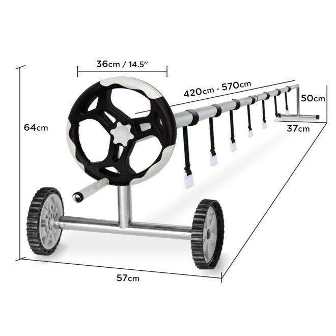 AURELAQUA 5.7m Swimming Pool Roller Cover Reel Adjustable Solar w/ Wheels Thermal Blanket