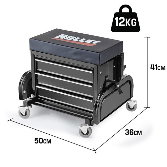 BULLET Rolling Tool Box Stool Mechanic Creeper Toolbox Seat Cushion Garage Tray