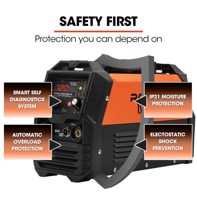 ROSSI 120 Amp Portable Inverter MMA MAG Gasless Lift-Arc Welder