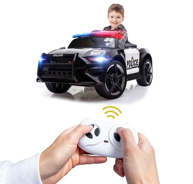 ROVO KIDS Ride-On Car Mustang Style Patrol Electric Battery Powered Toy, Remote Control – Black and White