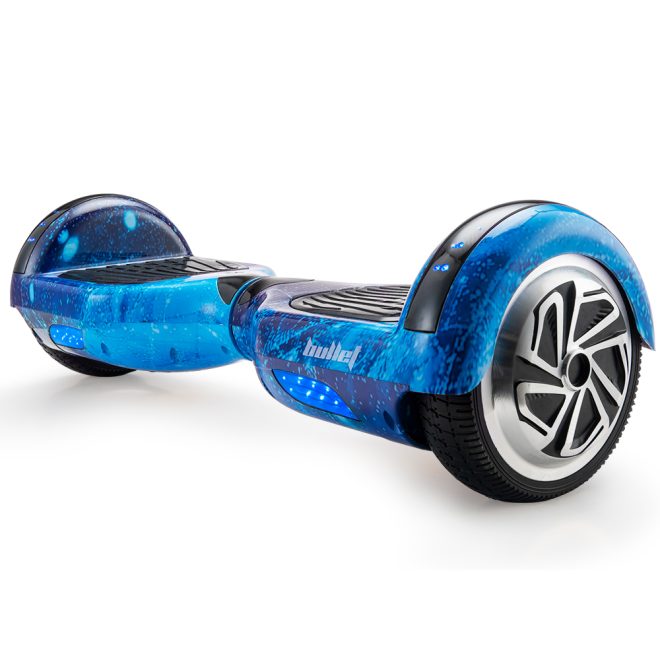 BULLET Electric Hoverboard Scooter 6.5 Inch Wheels, Colour LED Lighting, Carry Bag, Gen III – Blue Galaxy