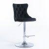 4x Height Adjustable Swivel Bar Stool Velvet Studs Barstool with Footrest and Chromed Base- Black