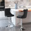 4x Height Adjustable Swivel Bar Stool Velvet Studs Barstool with Footrest and Chromed Base- Black