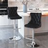 2x Height Adjustable Swivel Bar Stool Velvet Studs Barstool with Footrest and Chromed Base – Black