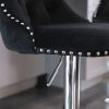 2x Height Adjustable Swivel Bar Stool Velvet Studs Barstool with Footrest and Chromed Base – Black