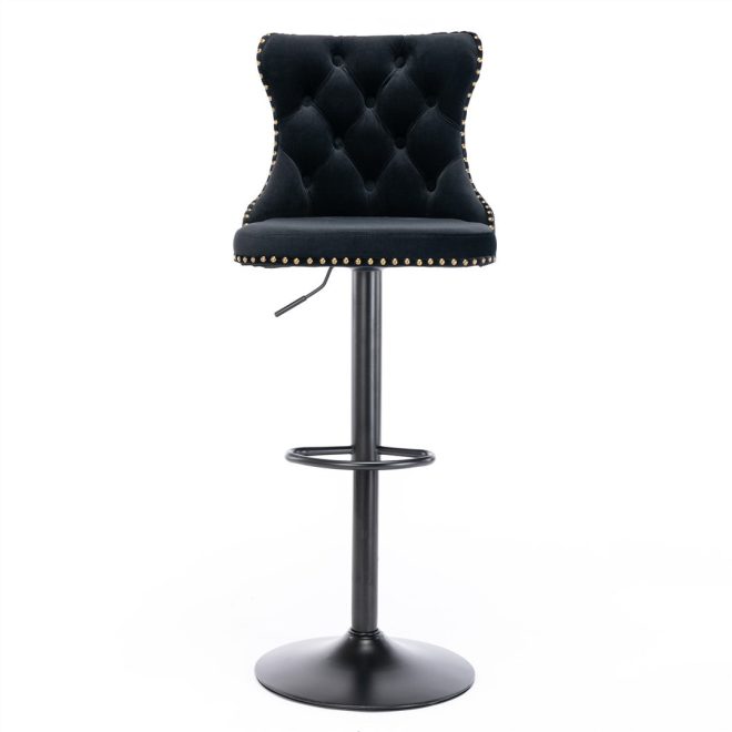 4x Height Adjustable Swivel Bar Stool Velvet Nailhead Barstool with Footrest