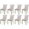 8x Velvet Dining Chairs Upholstered Tufted Kithcen Chair with Solid Wood Legs Stud Trim and Ring-Beige