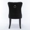 6x Velvet Dining Chairs Upholstered Tufted Kithcen Chair with Solid Wood Legs Stud Trim and Ring-Black