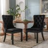 6x Velvet Dining Chairs Upholstered Tufted Kithcen Chair with Solid Wood Legs Stud Trim and Ring-Black