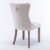 2x Velvet Dining Chairs Upholstered Tufted Kithcen Chair with Solid Wood Legs Stud Trim and Ring – Beige