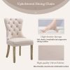 2x Velvet Dining Chairs Upholstered Tufted Kithcen Chair with Solid Wood Legs Stud Trim and Ring – Beige