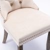 2x Velvet Dining Chairs Upholstered Tufted Kithcen Chair with Solid Wood Legs Stud Trim and Ring – Beige