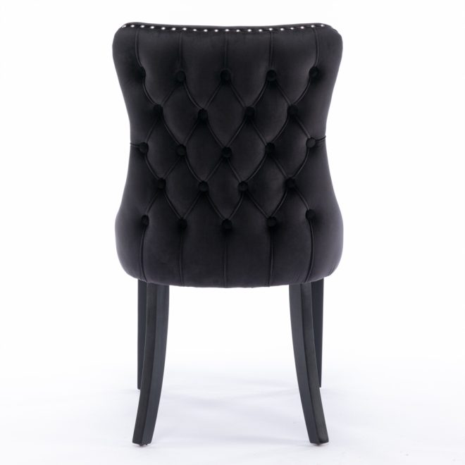 4x Velvet Upholstered Dining Chairs Tufted Wingback Side Chair with Studs Trim Solid Wood Legs for Kitchen