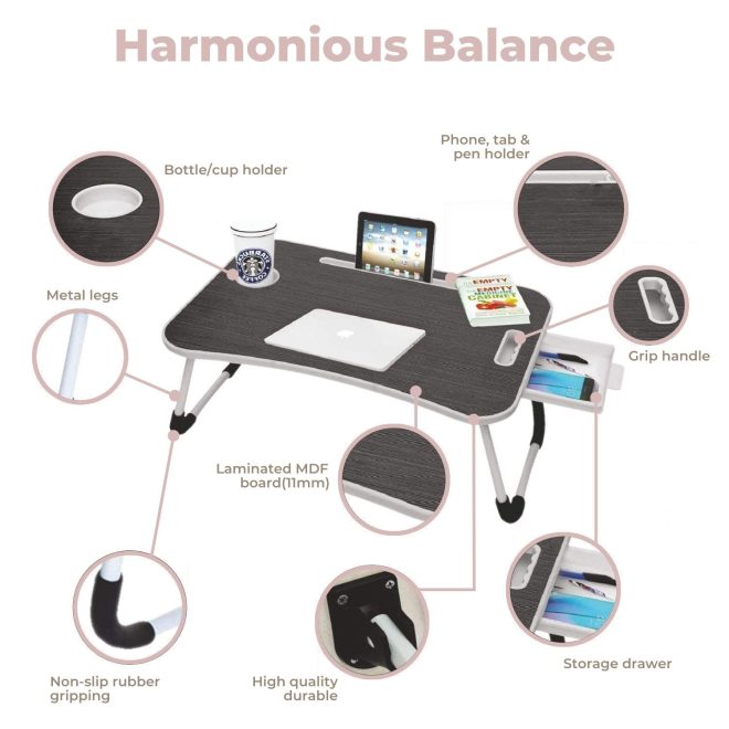 Multifunctional Portable Bed Tray Laptop Desk with USB Charge Port (Black)