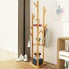 Bamboo Clothing Rack with 9 Hooks Multi Layer Shelf (Natural)