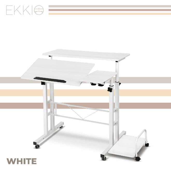 Ekkio Mobile Desk Detachable Sideboard – White