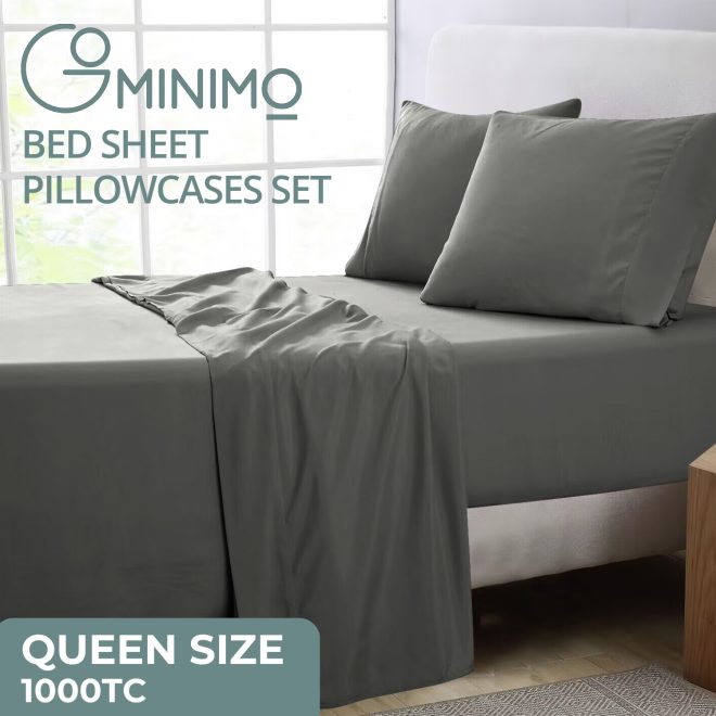 4 Pcs Bed Sheet Set 1000 Thread Count Ultra Soft Microfiber – Queen (Grey) GO-BS-115-XS