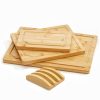 3 Pieces Bamboo Chopping Board with Stand Set Kitchen Cutting Wooden