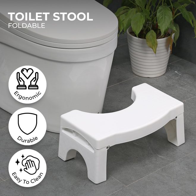 Foldable Toilet Step Stool with Non-Slip Base (White)