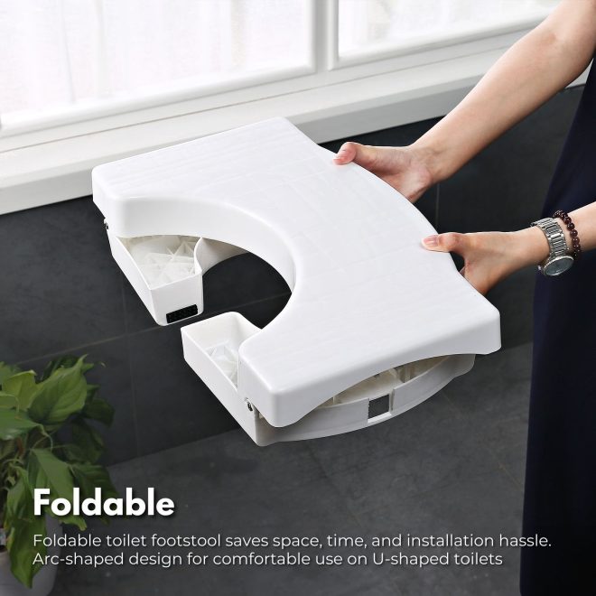 Foldable Toilet Step Stool with Non-Slip Base (White)