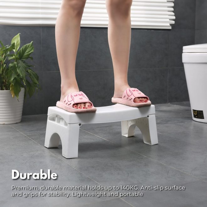 Foldable Toilet Step Stool with Non-Slip Base (White)