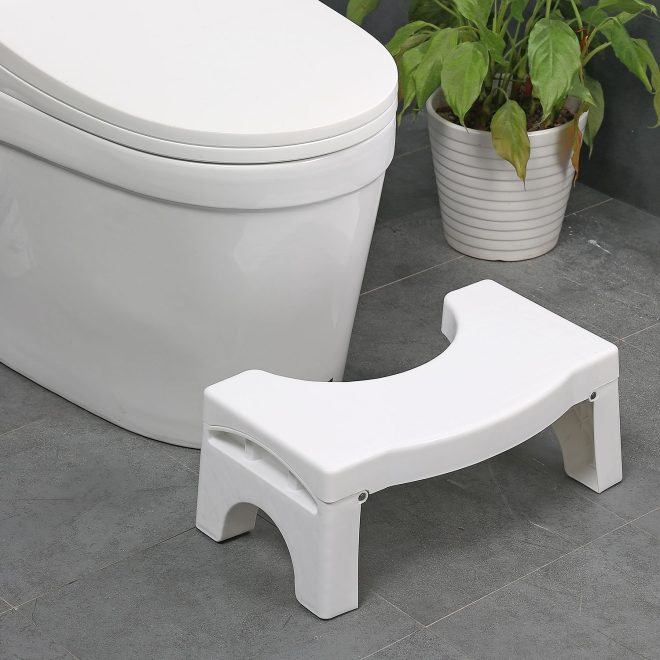 Foldable Toilet Step Stool with Non-Slip Base (White)