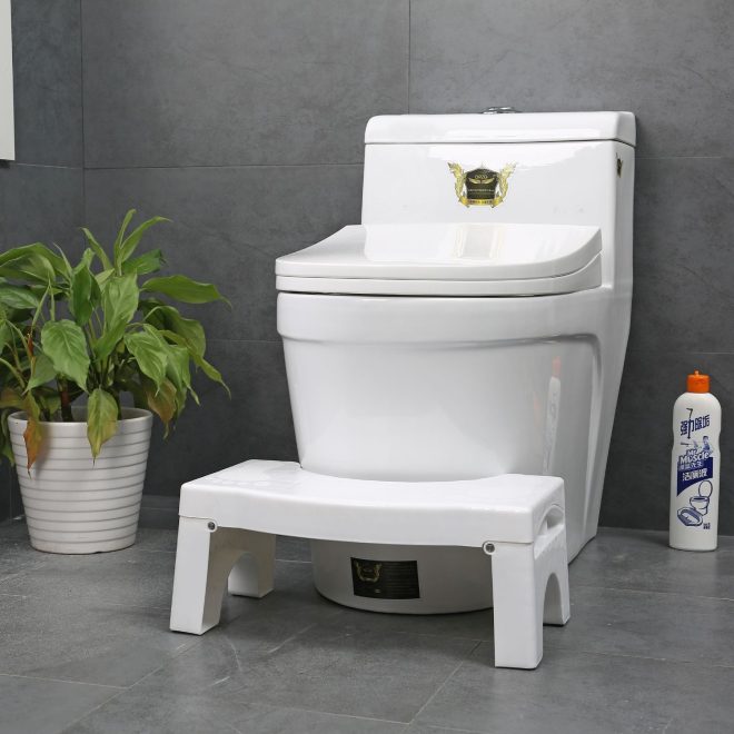 Foldable Toilet Step Stool with Non-Slip Base (White)