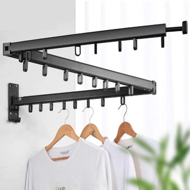 GOMINIMO Wall Mount Tri-fold Clothes Rack Black