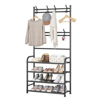 Clothes Rack with Shoe Rack Shelves (Black) GO-CSR-100-PR