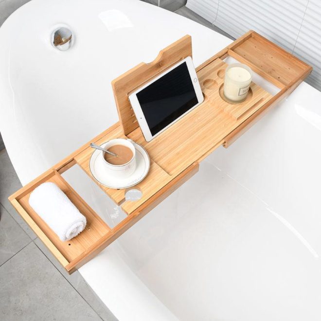 Expandable Bamboo Bathup Caddy Trays