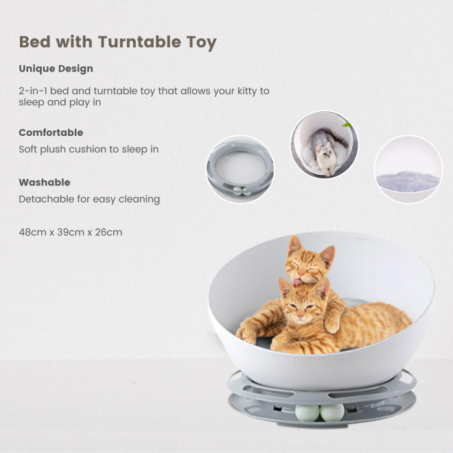 Pet Bed Cat 2 in 1 With Turntable Toy (Grey)