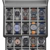 20-Slot Watch Box with Glass Lid 2 Layers Black Synthetic Leather Gray Lining