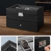 20-Slot Watch Box with Glass Lid 2 Layers Black Synthetic Leather Gray Lining