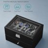 20-Slot Watch Box with Glass Lid 2 Layers Black Synthetic Leather Gray Lining