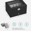 20-Slot Watch Box with Glass Lid 2 Layers Black Synthetic Leather Gray Lining