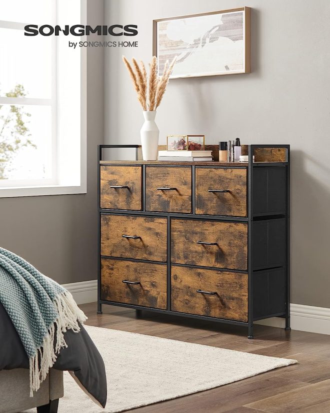 Dresser for Bedroom Chest of Drawers Rustic Brown and Black