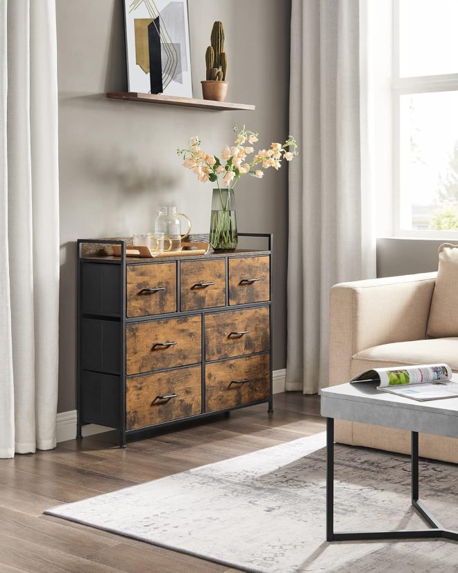 Dresser for Bedroom Chest of Drawers Rustic Brown and Black