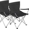 Set of 2 Folding Camping Outdoor Chairs with Armrests and Cup Holders Black GCB01BK