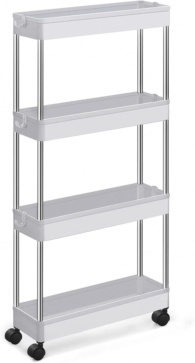 4-Tier Slide Out Slim Rolling Storage Cart White