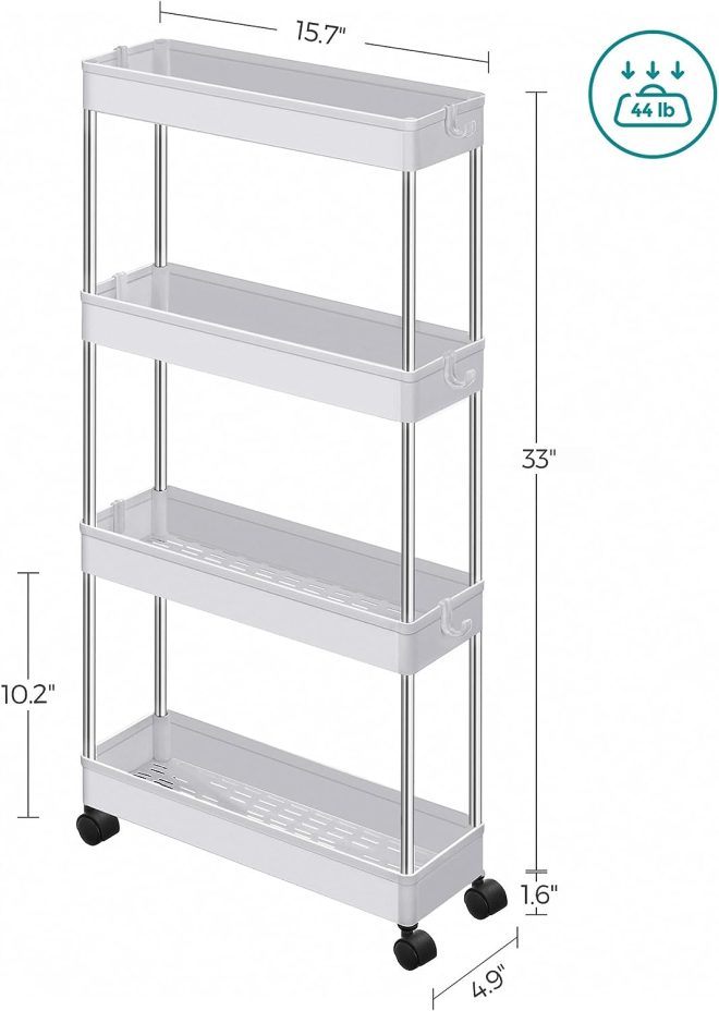 4-Tier Slide Out Slim Rolling Storage Cart White