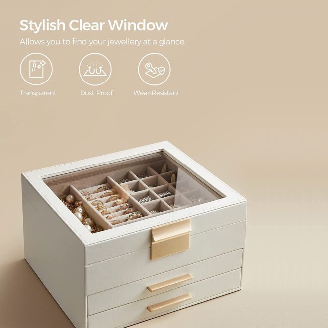 Jewelry Box 3-Layer with 2 Drawers Cloud White