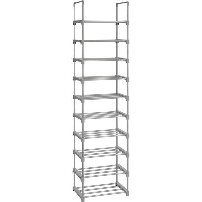 SONGMICS 10-Tier Metal Shoe Rack Customizable Design – Grey