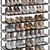 10 Tier Metal Shoe Rack Non-Woven Fabric Shelves Holds up to 50 Pairs Black