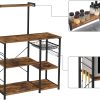 VASAGLE Baker’s Rack with Shelves Microwave Stand with Wire Basket 6 S-Hooks Rustic Brown KKS35X